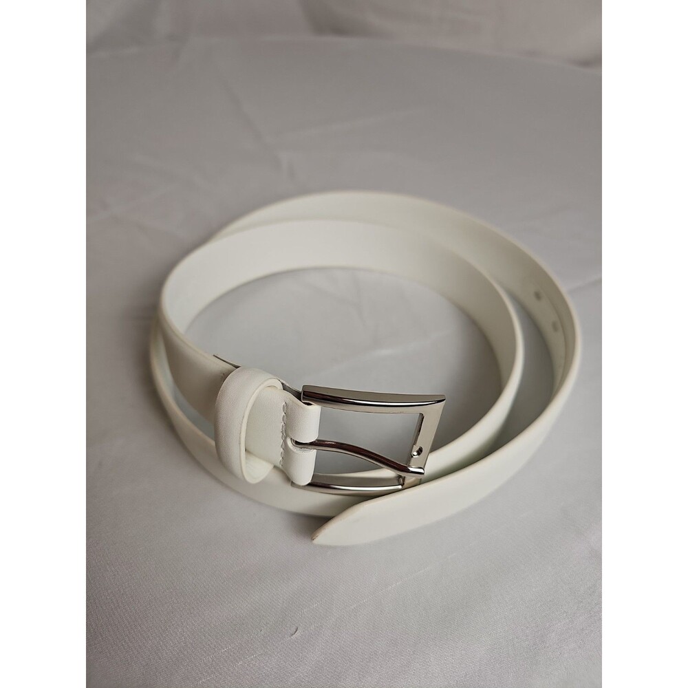 Yorkshire VI Men's White Leather Belt Size 40 Silver Buckle Casual Dress